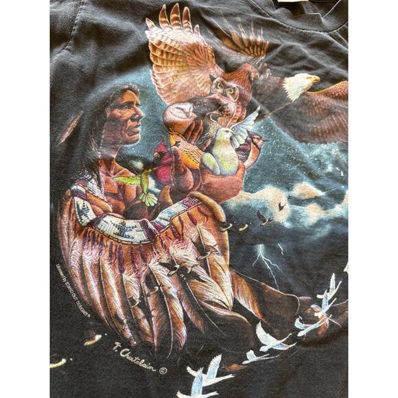 Vintage T. Chatelain Mother Nature Artwork Oneita Large Faded Black Art T-shirt - Picture 4 of 7